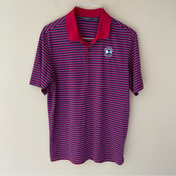 🔻LAST CHANCE🔻 PEBBLE BEACH COLLECTION Pebble Beach Logo Striped Tech Polo - Picture 2 of 7
